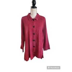 Mill Valley Clothing Co Red Linen Blend Textured Lagenlook Button-Up Tunic Top L